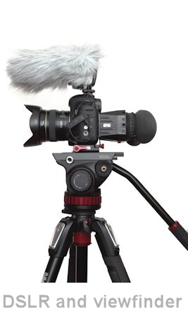 a dslr fitted with an aftermarket viewfinder.