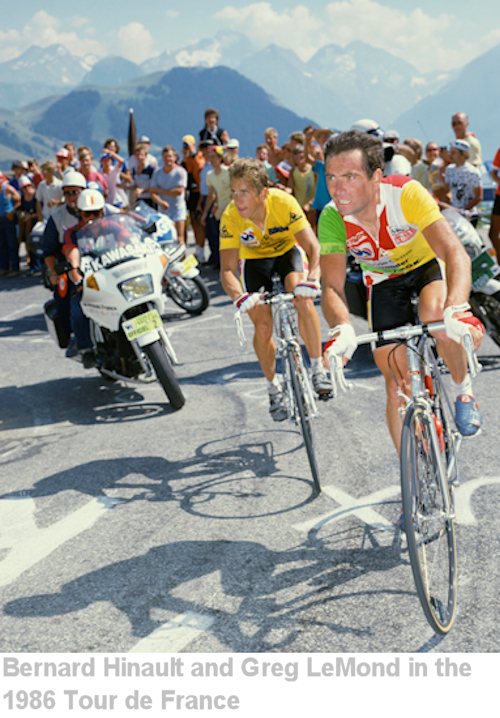 graham watson image Bernard Hinault and Greg LeMond in the 1986 Tour de France
