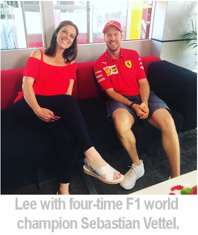 lee mckenzie with four-time world f1 champion sebastian vettel.