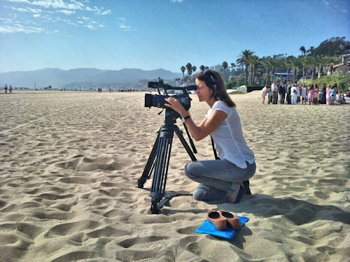 Liz on location filming