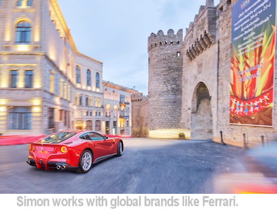 Simon works with major brands like Ferrari.