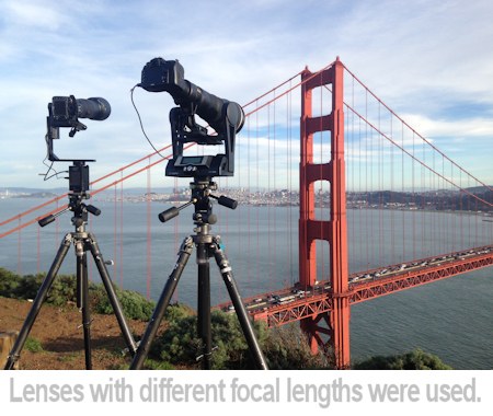 Lenses of different focal length were used to photograph the Bentley Mulsanne on the golden gate bridge.